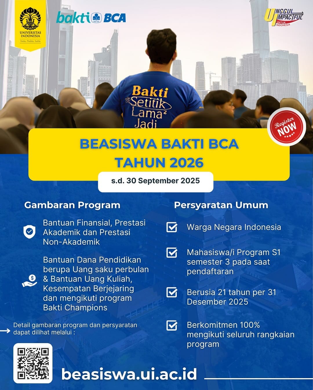Pendaftaran Beasiswa Bakti BCA Tahun 2026 Direktorat Kemahasiswaan